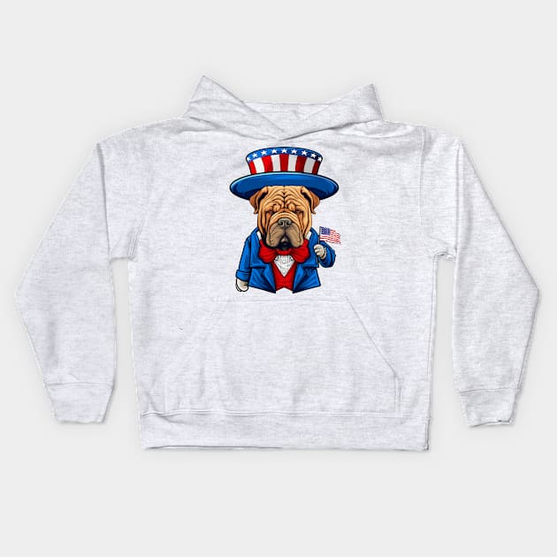 Funny 4th of July SharPei Dog Shar pei Kids Hoodie by whyitsme